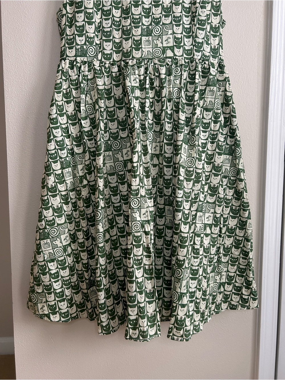 NWT Tulip B Vintage A Line Whimsical Green Cat Novelty Print Midi Dress Size XL - Picture 4 of 10